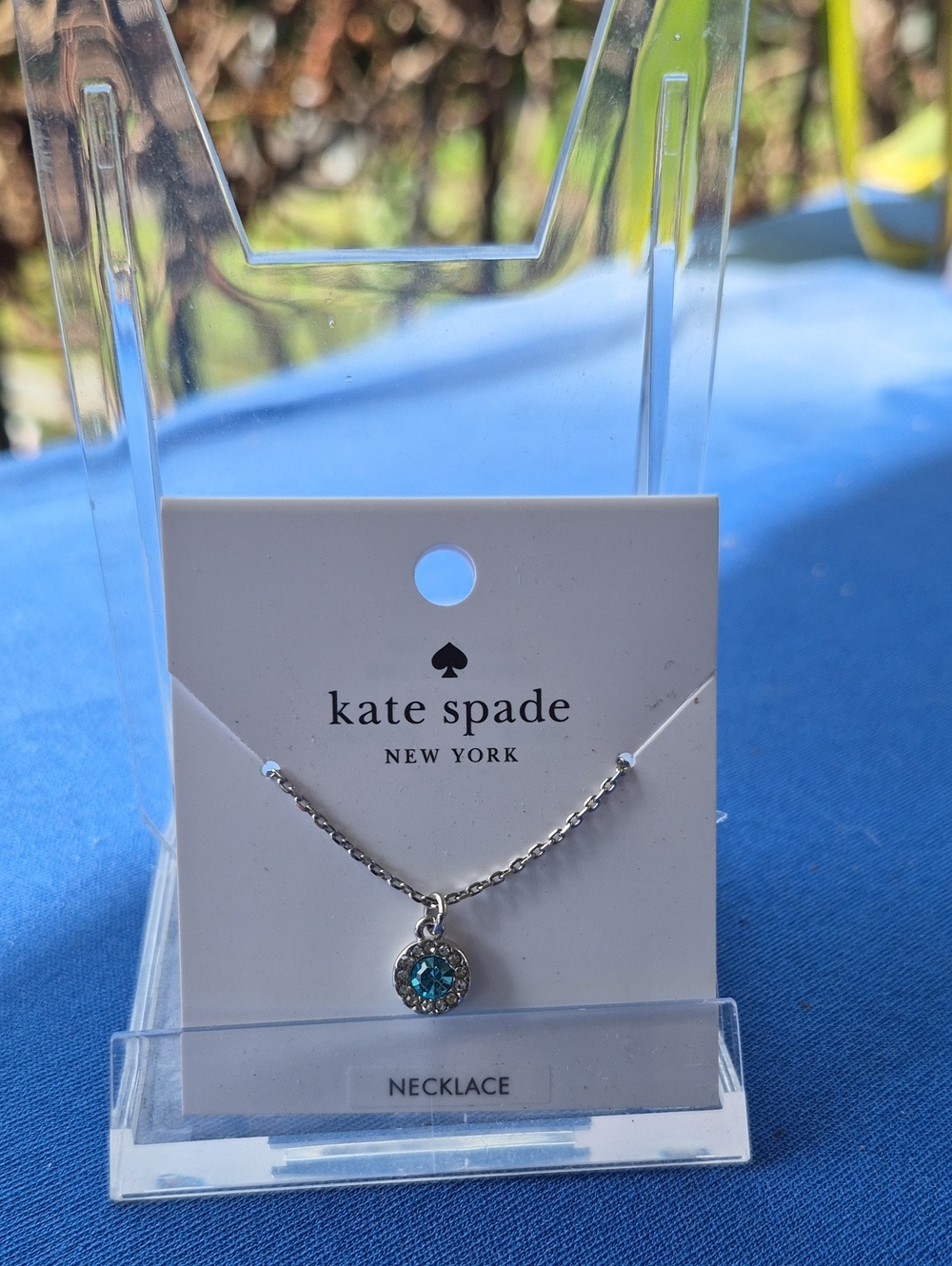 KATE SPADE ♠️ YOU'RE A GEM 🩵 Silver & Aqua CZs STUD NECKLACE 🎁 $59 R